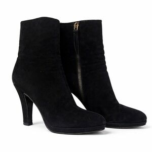 Miu Miu Black Suede Zipper 4" Heel Booties Retro Ankle Boots Italy Size 36.5